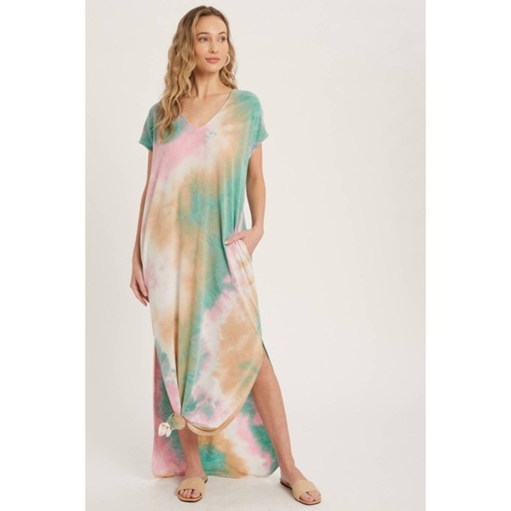 Jade & Pink Tie Dye Maxi Jersey Dress